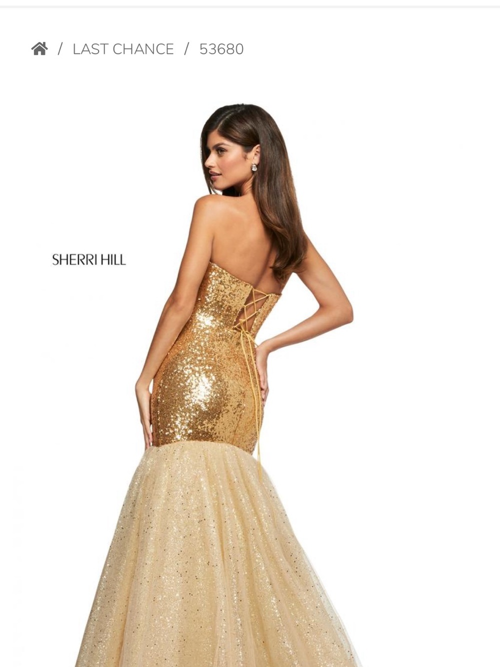Sherri Hill Gold Sequin Mermaid Gown with Glitter Tulle Skirt